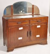 A 1930's Art Deco oak mirror back sideboard / dresser. Shaped legs with cupboards under short