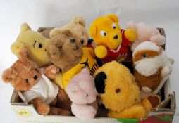 A collection of vintage / retro teddies to include Superted, Sooty & Merrythorpe etc