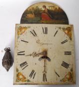 A 19th century oil painted Grandfather clock face, with markings for Sampion, with painted regency