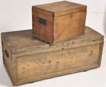 A 19th century Victorian pine trunk / chest of small proportions together with a large pine work