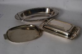 A 1930's Art Deco silver plate serving dish together with a smallart Art Deco dish and a Romney