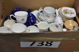 A mixed lot to include teapot, cups and saucers, Midwinter Humpty Dumpty plate and other items.