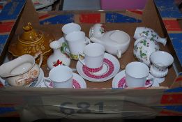 A mixed lot to include a set of five 1950's Calypso cups and saucers by Taylor and Kent, Prinknash