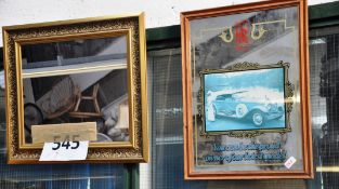 A quantity of pictures and prints to include a retro Rolls Royce car advertising mirror and a gilt