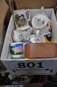 A mixed lot to include China, Old Tennis rackets, Kodak Brownie movie camera, mirror etc