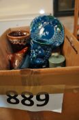 A box to include Prinknash pottery, jugs, tankard, Denby teapot and other items.
