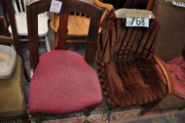 A Victorian mahogany dining chair together with a retro 1970's swivel dining chair