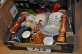 A mixed lot to include Hornsea milk jug, Poole pottery vase, glass dishes, coffee set and other