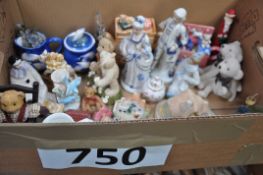 A mixed lot of items to include figurines, teddy bears, Coalport jug, other figures / statues and