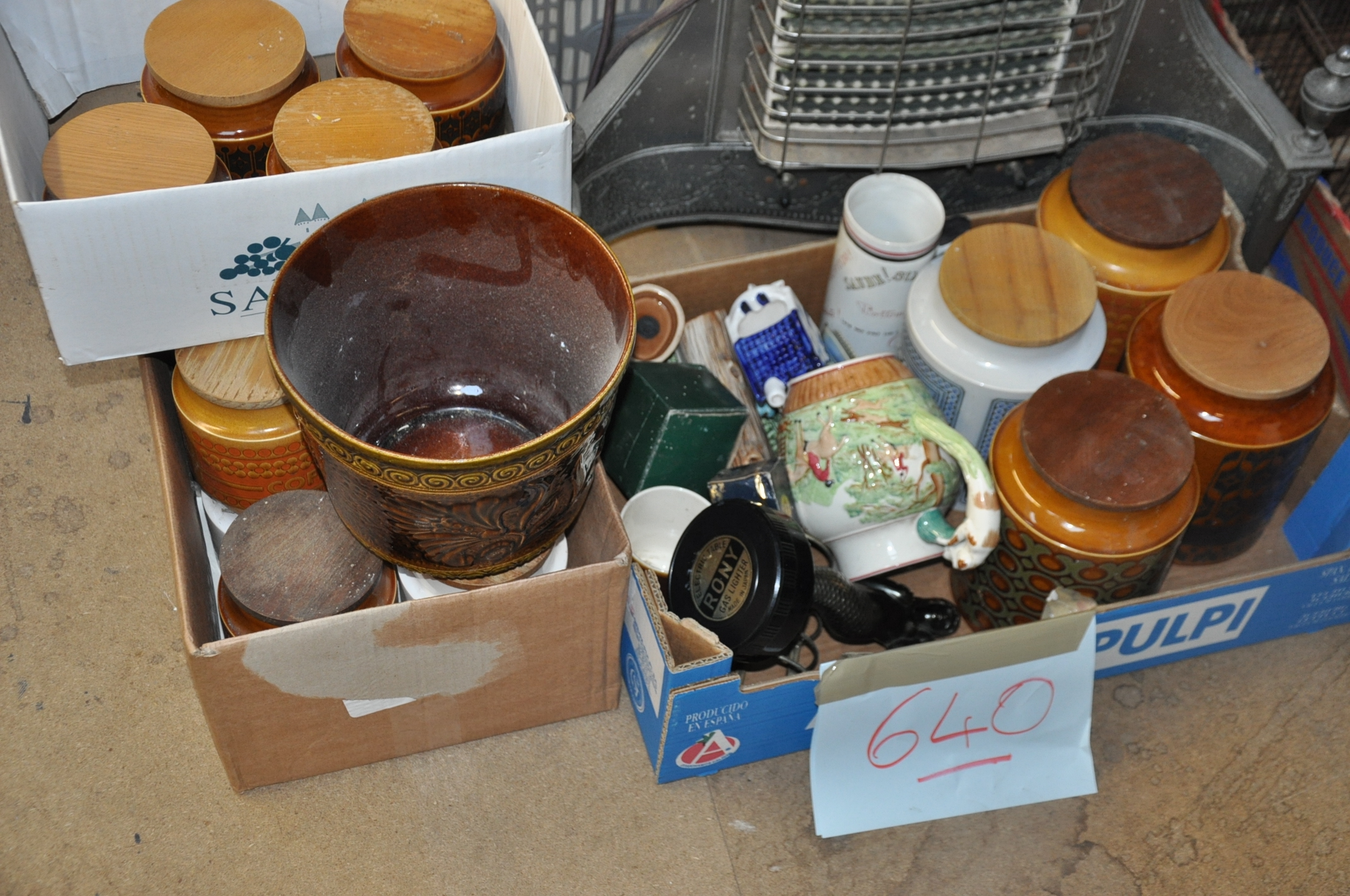 A large collection (3 boxes) of vintage Hornsea kitchen cannisters, along with some other china to