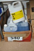 A quantity of unopened industrial cleaning fluids to include de-greaser, Spillex and others.