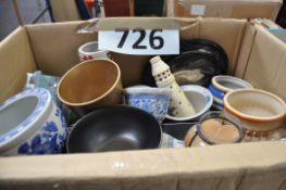 A mixed lot to include plant holder, vase, light house, lantern and other items.