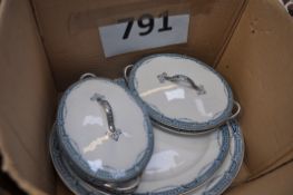 Two meat platters by Windsor RD No 5460707 along with 2 matching tureens