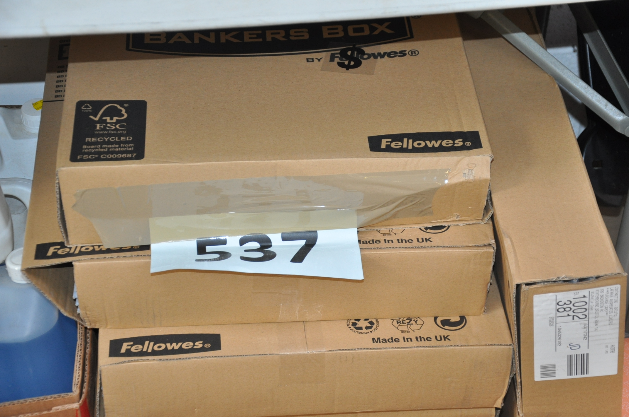 Six boxes of 10x Bankers packing boxes by Fellows.