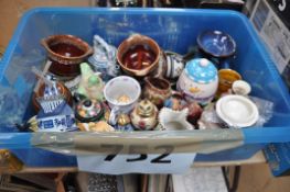 A mixed lot to include Staffordshire Kilnpot, cow creamer, Ashtray, Porgy toby jug, Windmill music