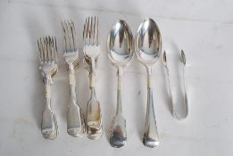 A good selection of silver plate flatware to include forks, spoons sugar tongs etc Stamped for BHA.