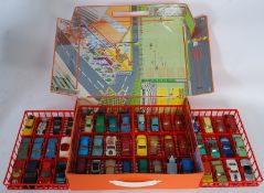 An original matchbox diecast carry case of toy cars complete with the 4 trays within and lined