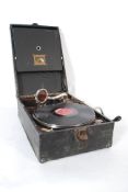 A Vintage 1920's HMV portable gramaphone in black case