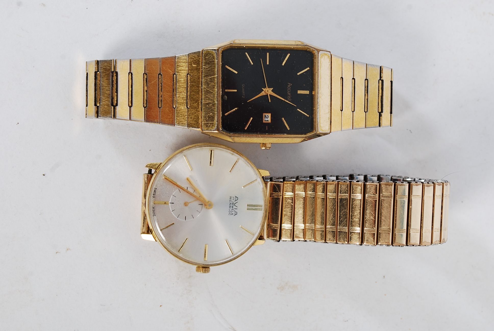 Aviva 17 jewel Incabloc wind up gents watch with  rolled gold bracelet along with another.