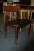 .A set of 6 original 1970's G-Plan dining chairs stood on tapered legs with the original black vinyl