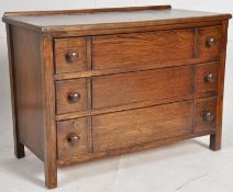 A Jacobean revival oak chest of drawers. Square legs with 3 wide drawers having moulded detail