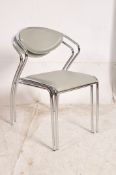 A pair of contemporary chrome and leatherette stacking chairs. 77cms x 50cms x 44cms
