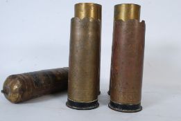 A collection of WWI trench art from the Wiltshire Regiment, made from German shells from the