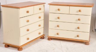 Two contemporary painted pine bedroom / bedside chest of drawers. Bun feet with 2 short drawers over