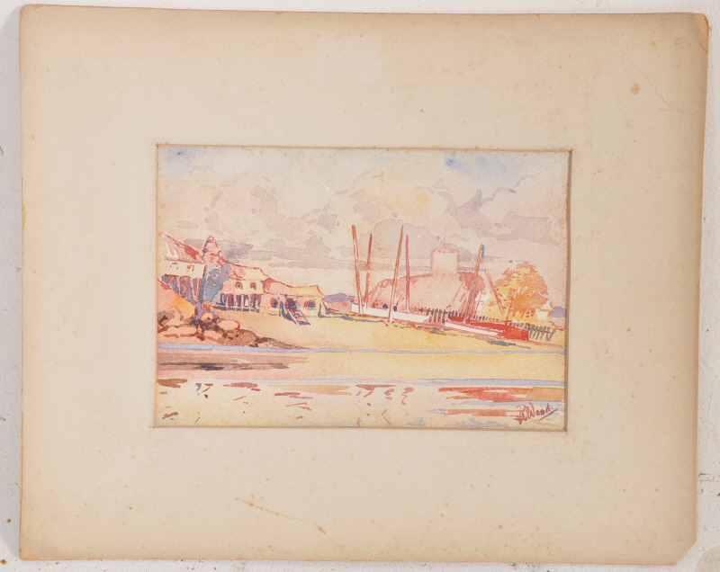 RS Rendle Wood - 20th century watercolour of The Slips At Mountbatten. In a soft mount, with