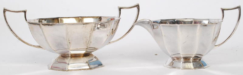 2 silver plate Edwardian sugar bowl and creamer jug by Marson & Bayliss. Marked to underside