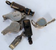 A collection of vintage whistles to include Military Police J Hudson & Co, Acme Thunderer and