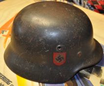A WWII German Military Police Nazi soldier M35 steel soldiers Helmet bearing double decals stamped