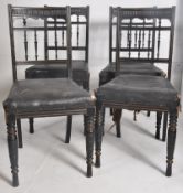 4 Victorian ebonised mahogany aesthetic movement dining chairs by Maple & Co. Turned legs, black