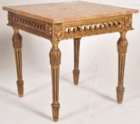 A gilt painted marble top lamp / side table in the rococo revival. Beach wood base with gilt