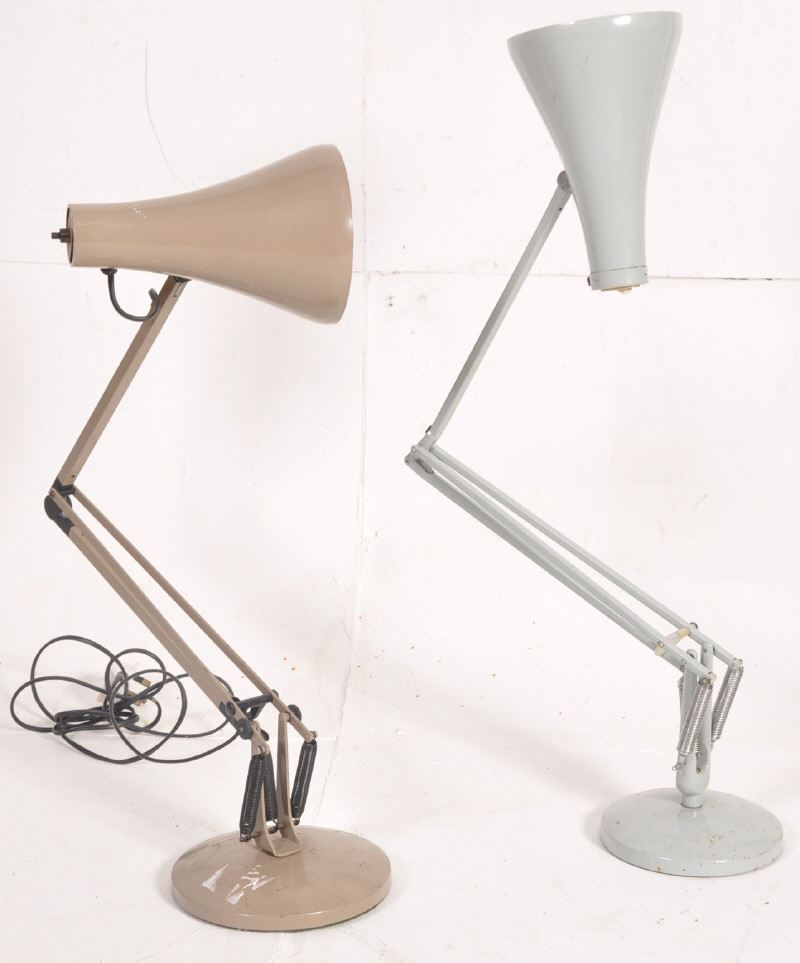 A vintage Herbert Terry anglepoise lamp along with another being unnamed.