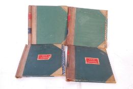 A collection of 4 vintage leather board ledger book covers, each with marbled paper lining and