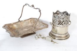 Silver plated art nouveau bon bon dish/tray, wine bottle cooler/holder with inscription for 1908 and