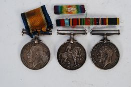 Three World War One medals 1914 - 1918 issued to T1434 DVR W Ellery A.S.C (with ribbon), Gilbert