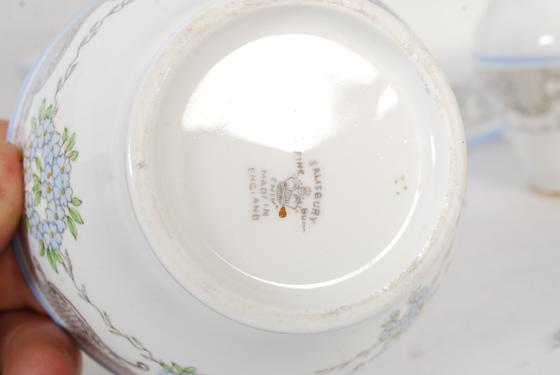 A Salisbury china tea set, 6 cups and saucers, sugar bowl, milk jug and 6 side plates.