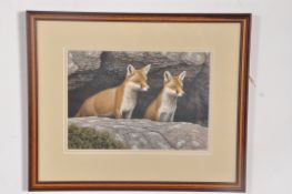 A good wildlife scene print being framed and glazed by Harry  B Neilson depicting foxes in hunt