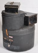 A large vintage hat box together with a smaller circular hat box, deed box and one other