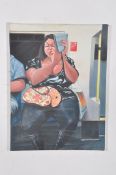 Roberto Chessa. Contemporary oil on canvas painting entitled ' Woman on a tube ' Signed to verso (