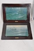 2 early 20th century vintage shipping prints in good mahogany frames, both having ivorine notation