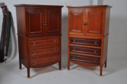 A pair of Georgian style walnut large tallboy chest of drawers in the Queen Anne revival style.