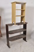 A Victorian plate rack in rustic condition together with a painted smaller bookcae with open backf