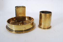 A brass trench art ashtray having matchbox holder to centre together with another ashtray dated 1918