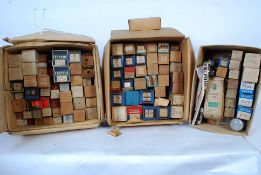 A large collection of vintage radio repair / spare valves and accessories in 3 boxes, to include
