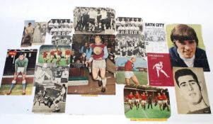 A selection of vintage 1960's football related autographed news paper clippings / magazine photos to