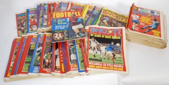 A lage collection of vintage Shoot football magazines dating to the 1970's to include World Cup