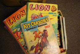 A collection of vintage childrens annuals to include Lion and many others